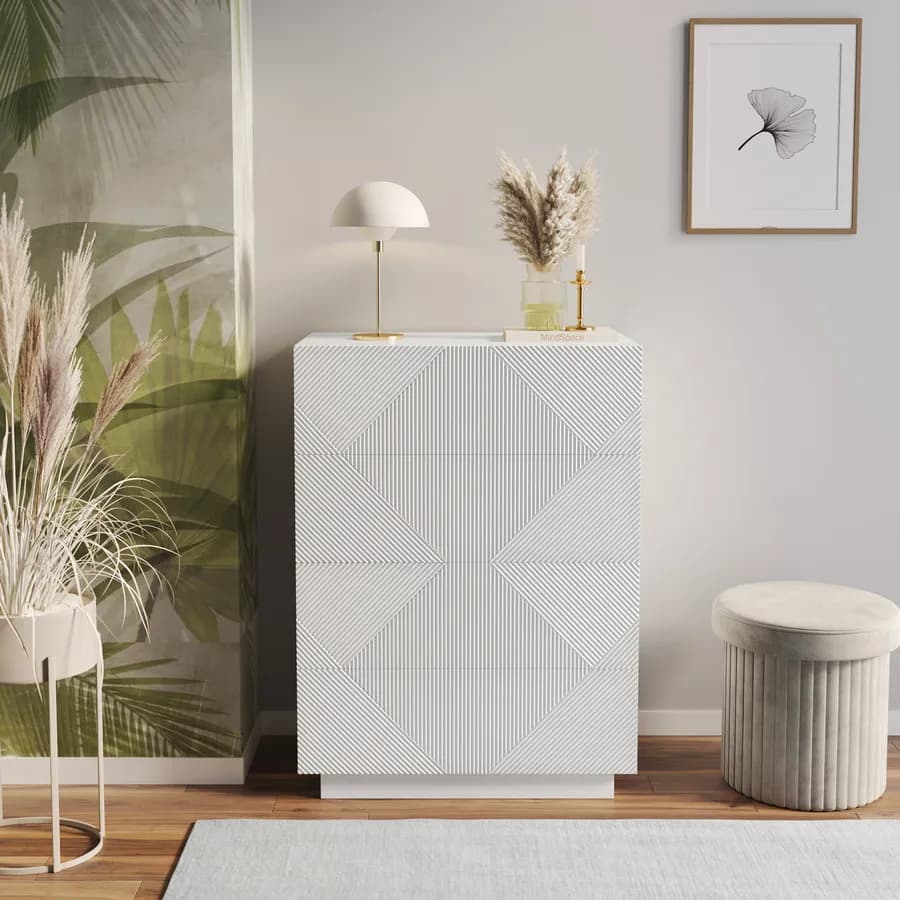 Cassettiera 85x115h cm con 4 cassetti soft close bianco opaco cannettato - Ayla
