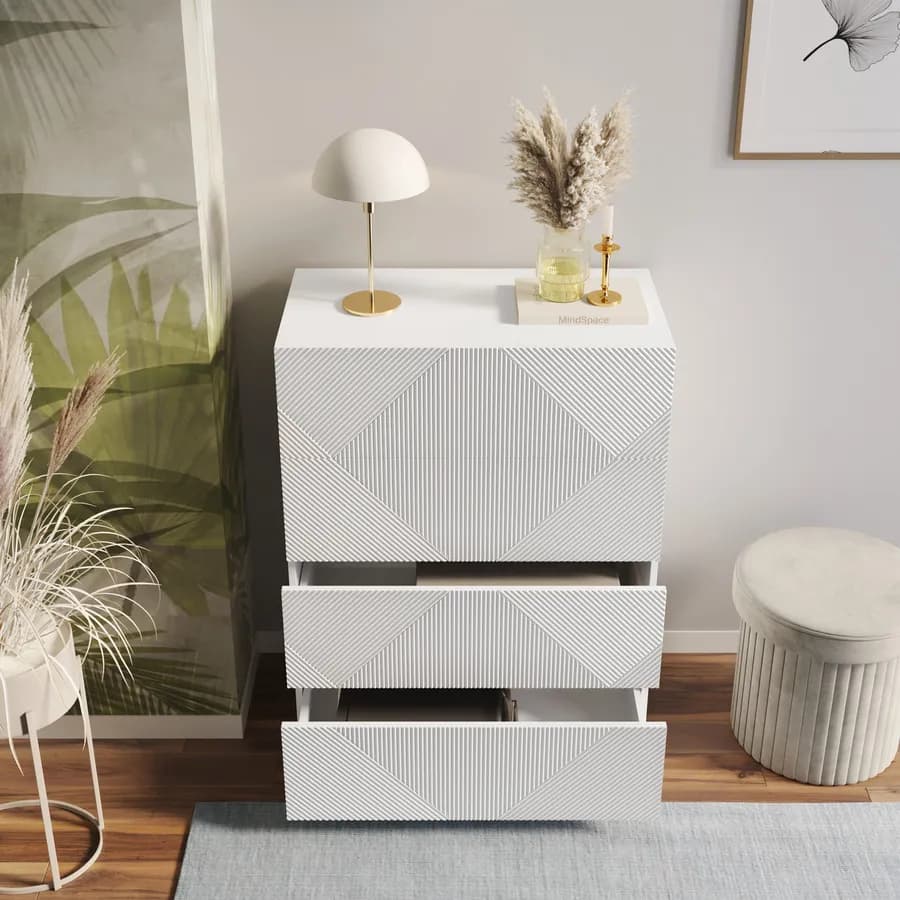 Cassettiera 85x115h cm con 4 cassetti soft close bianco opaco cannettato - Ayla