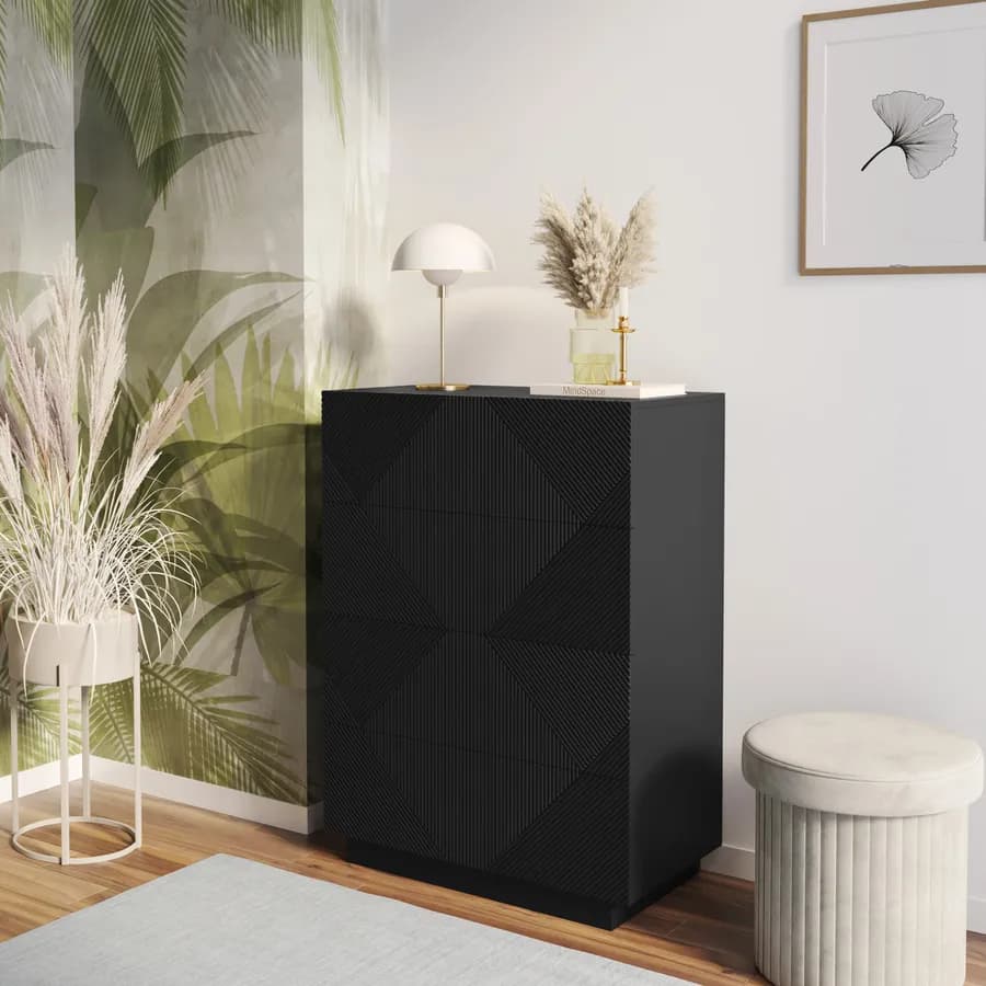 Cassettiera 85x115h cm con 4 cassetti soft close nero opaco cannettato - Ayla