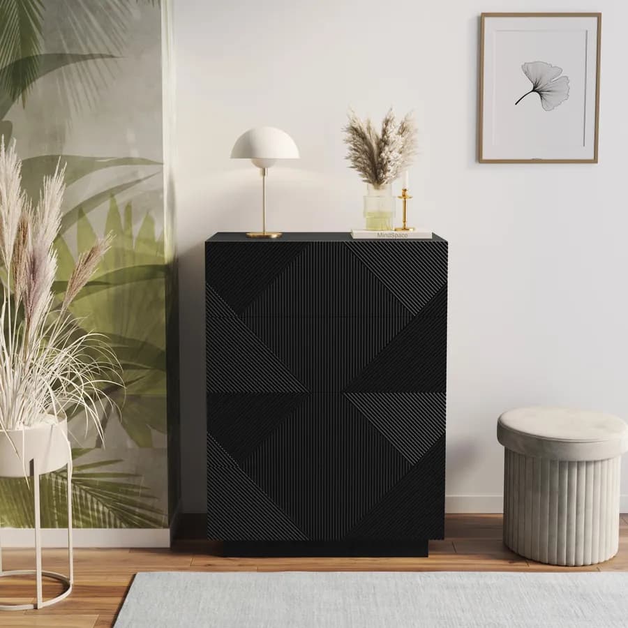 Cassettiera 85x115h cm con 4 cassetti soft close nero opaco cannettato - Ayla