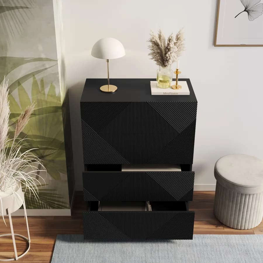 Cassettiera 85x115h cm con 4 cassetti soft close nero opaco cannettato - Ayla