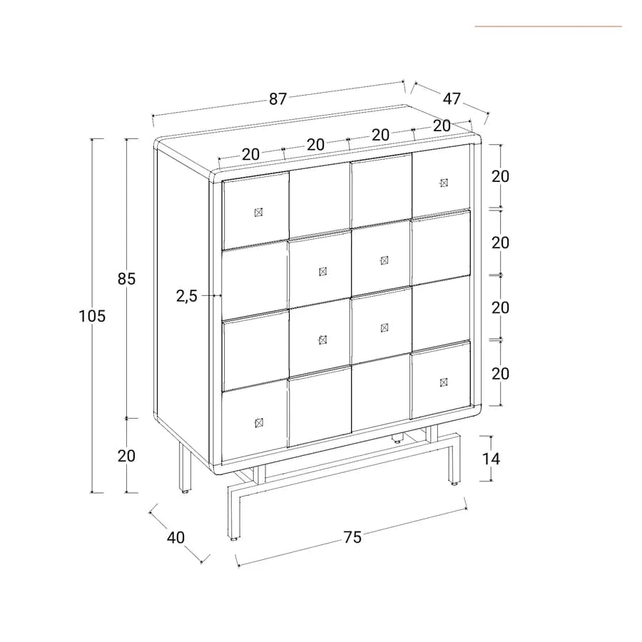 Cassettiera 87x105h cm in legno di acacia con 4 cassetti e piedi in metallo nero - Baktu
