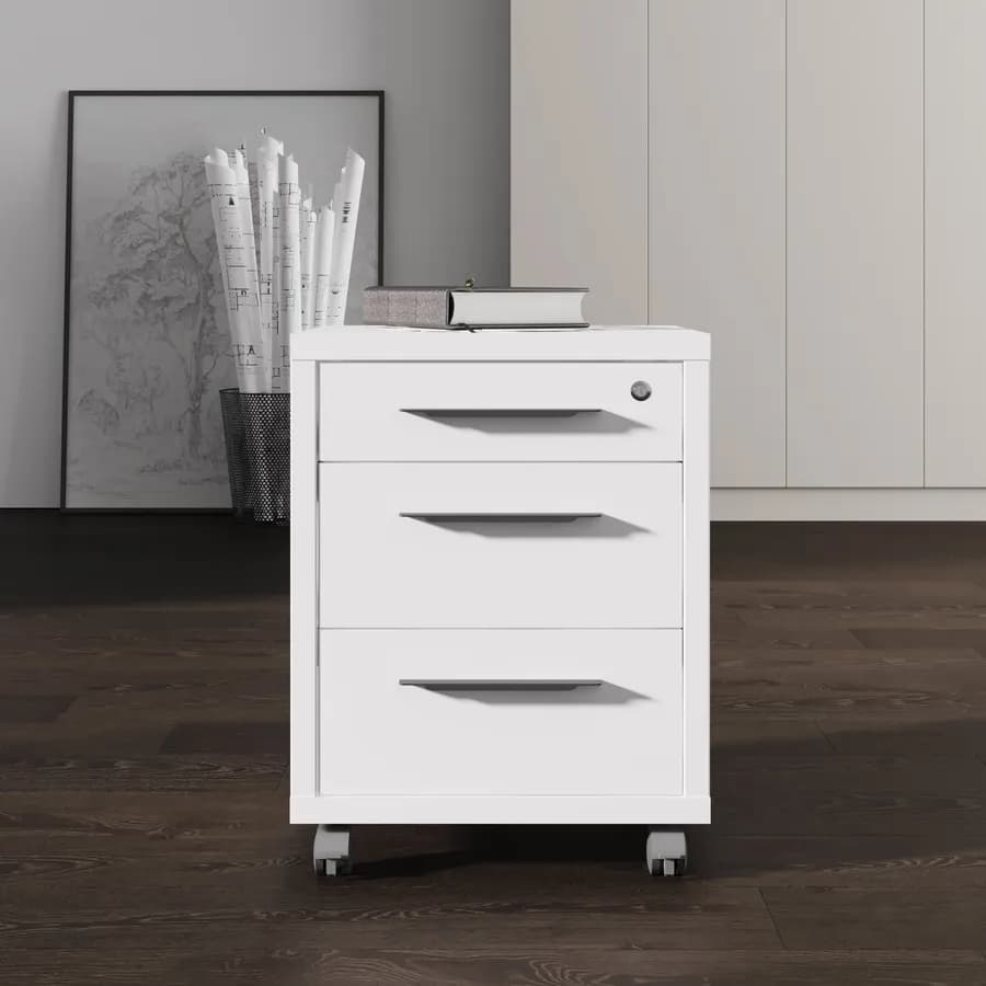 Cassettiera con 3 cassetti e ruote bianco lucido - Homely office