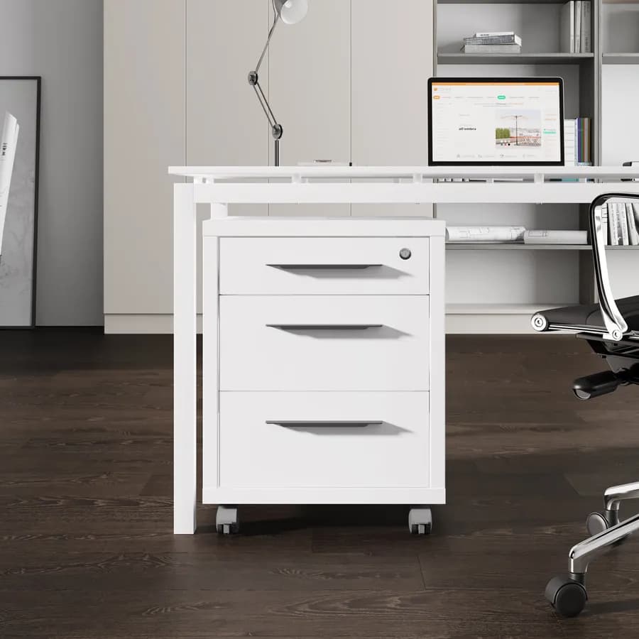Cassettiera con 3 cassetti e ruote bianco lucido - Homely office