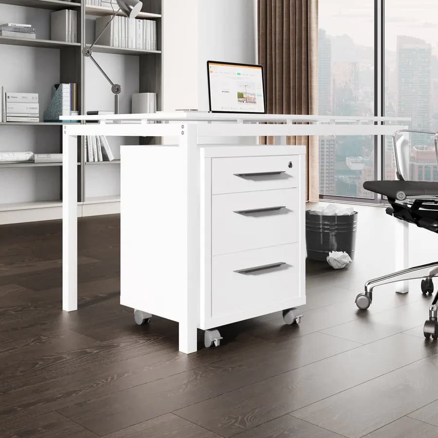 Cassettiera con 3 cassetti e ruote bianco lucido - Homely office