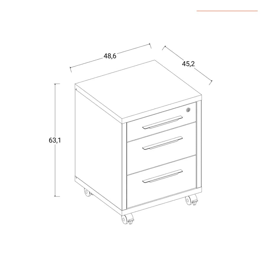 Cassettiera con 3 cassetti e ruote finitura cemento e bianco lucido - Homely office