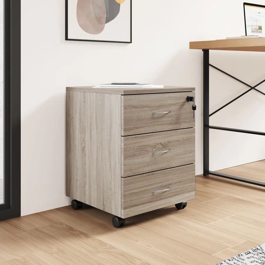 Cassettiera 40x52h cm in legno rovere con 3 cassetti su ruote - Artik