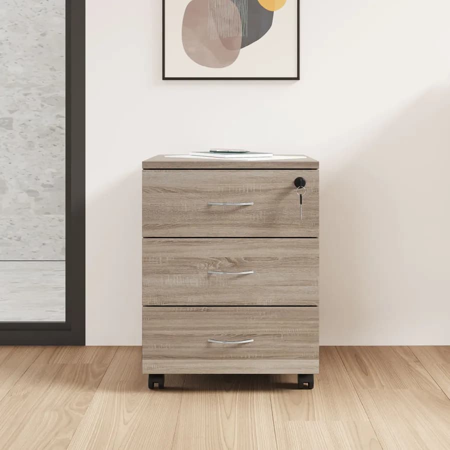 Cassettiera 40x52h cm in legno rovere con 3 cassetti su ruote - Artik