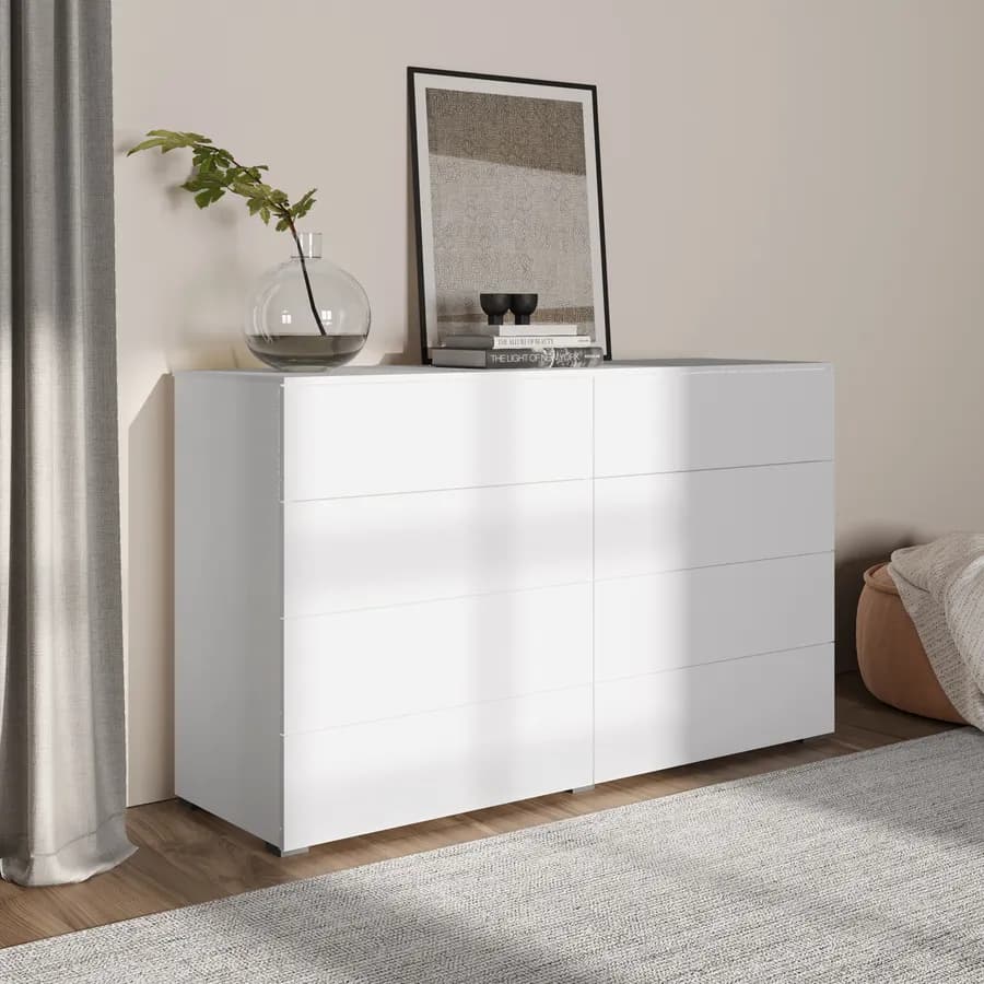 Cassettiera doppia 140x85h cm con 8 cassetti bianco lucido - Reina
