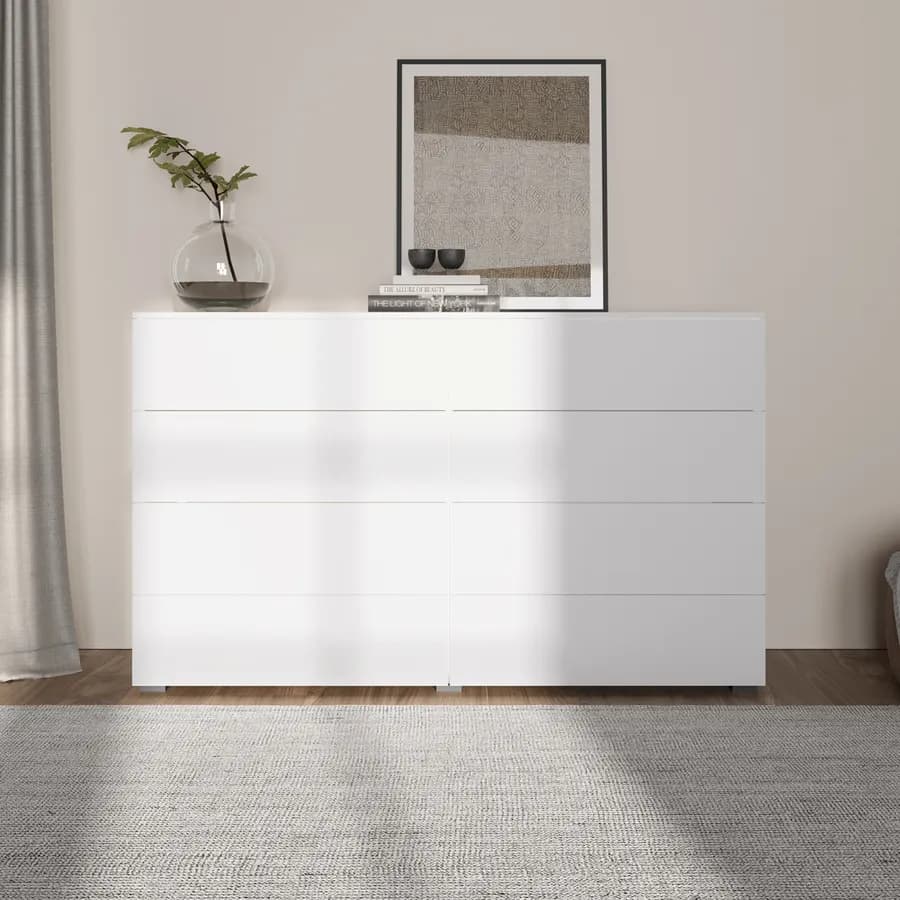 Cassettiera doppia 140x85h cm con 8 cassetti bianco lucido - Reina