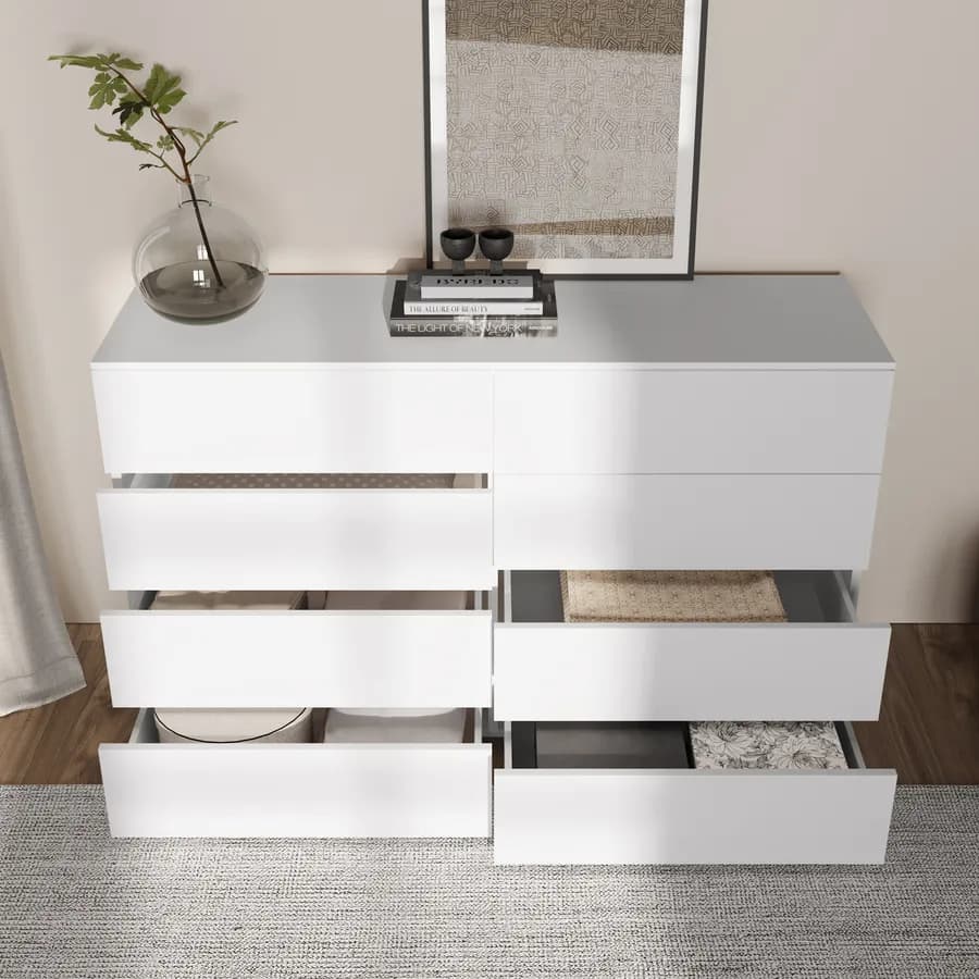 Cassettiera doppia 140x85h cm con 8 cassetti bianco lucido - Reina