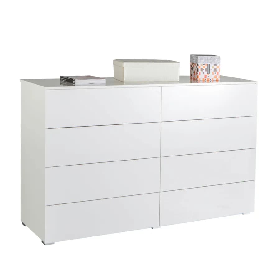 Cassettiera doppia 140x85h cm con 8 cassetti bianco lucido - Reina