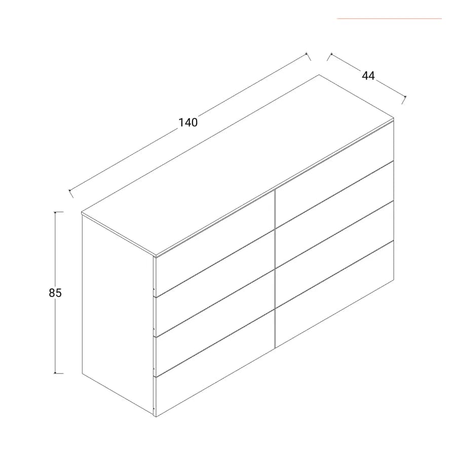 Cassettiera doppia 140x85h cm con 8 cassetti bianco lucido - Reina