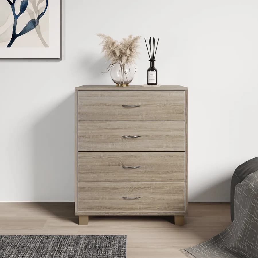 Cassettiera 63x83h cm in legno rovere con 4 cassetti - Artik