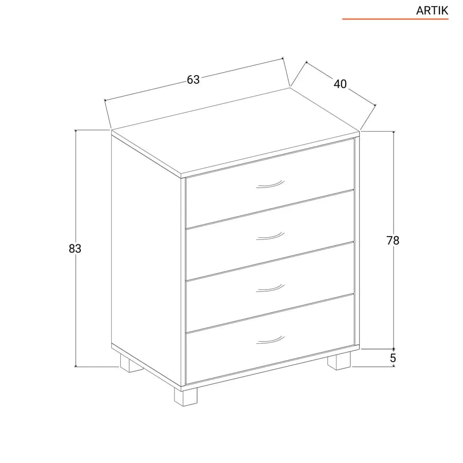 Cassettiera 63x83h cm in legno rovere con 4 cassetti - Artik