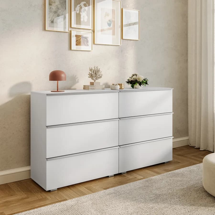 Cassettiera modulare 152x84h cm bianco opaco con 6 cassetti - Astara
