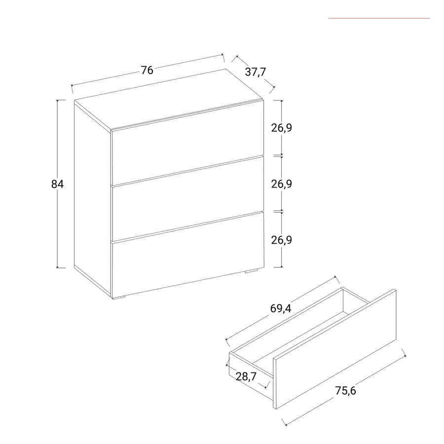 Cassettiera modulare 152x84h cm bianco opaco con 6 cassetti - Astara