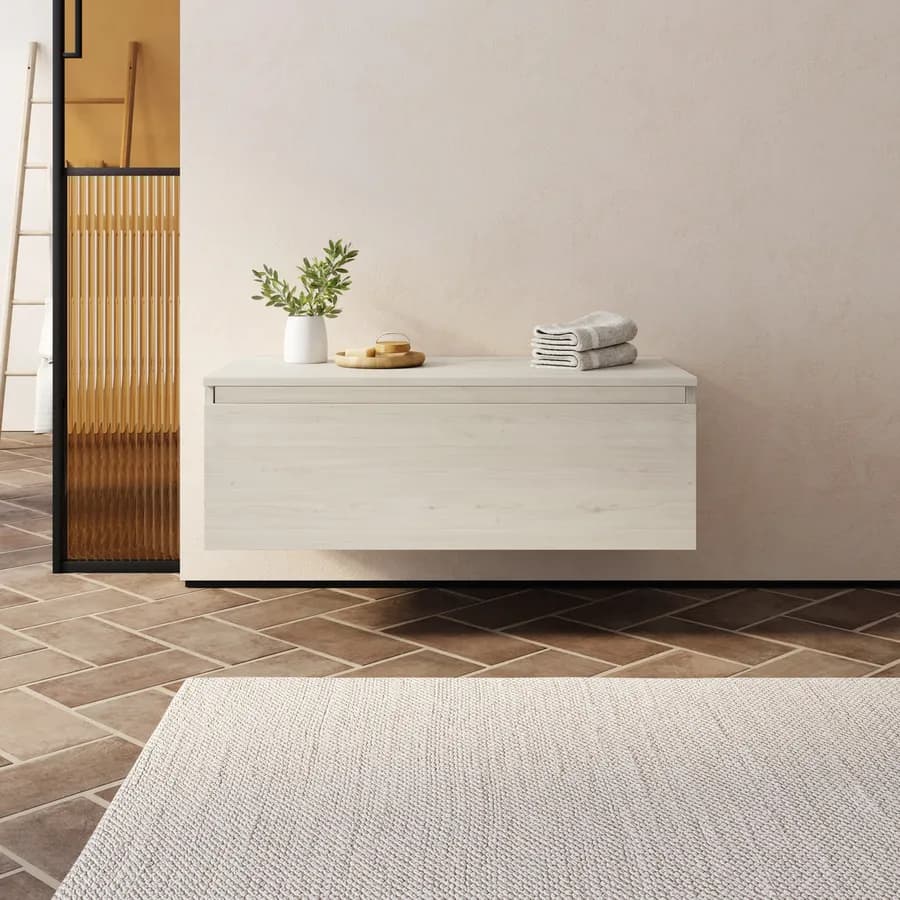 Cassettone bagno sospeso 100 cm in legno rovere bianco - Plain