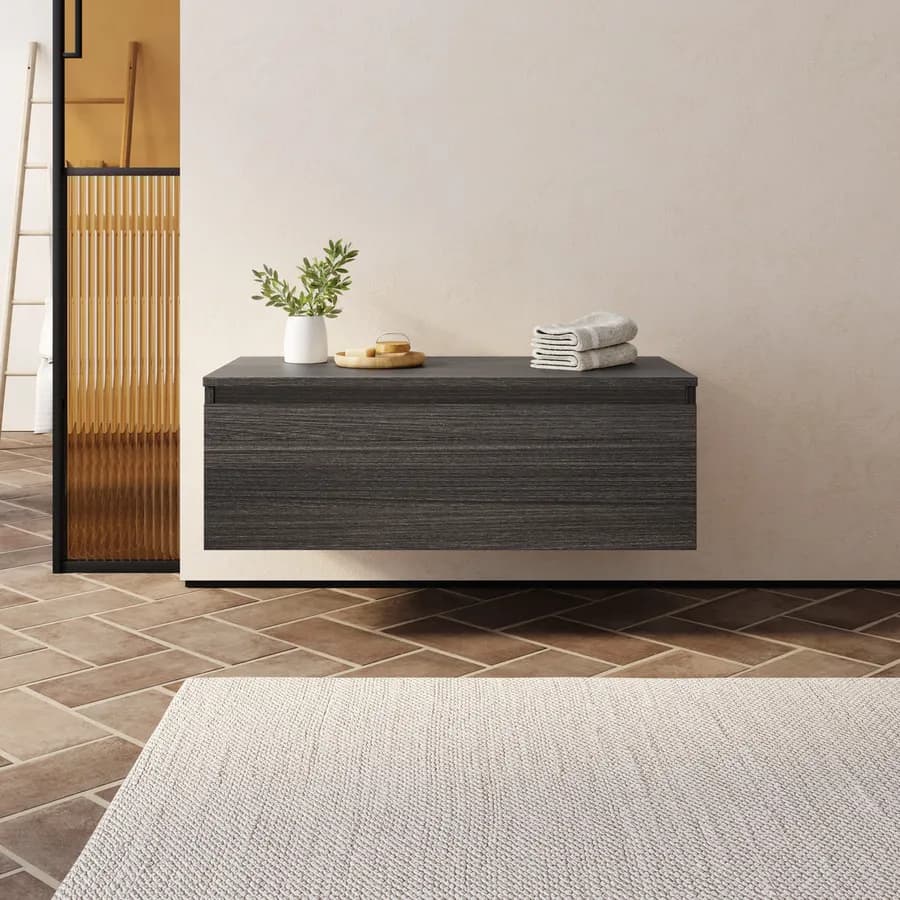 Cassettone bagno sospeso 100 cm in legno rovere grigio - Plain