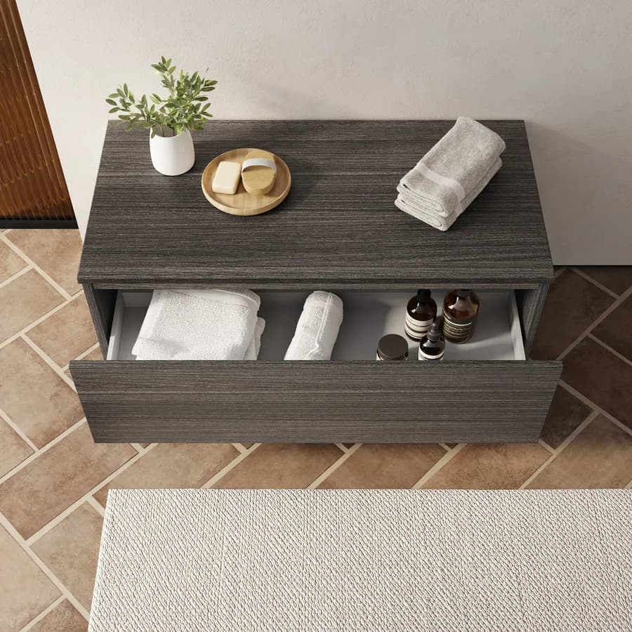 Cassettone bagno sospeso 100 cm in legno rovere grigio - Plain