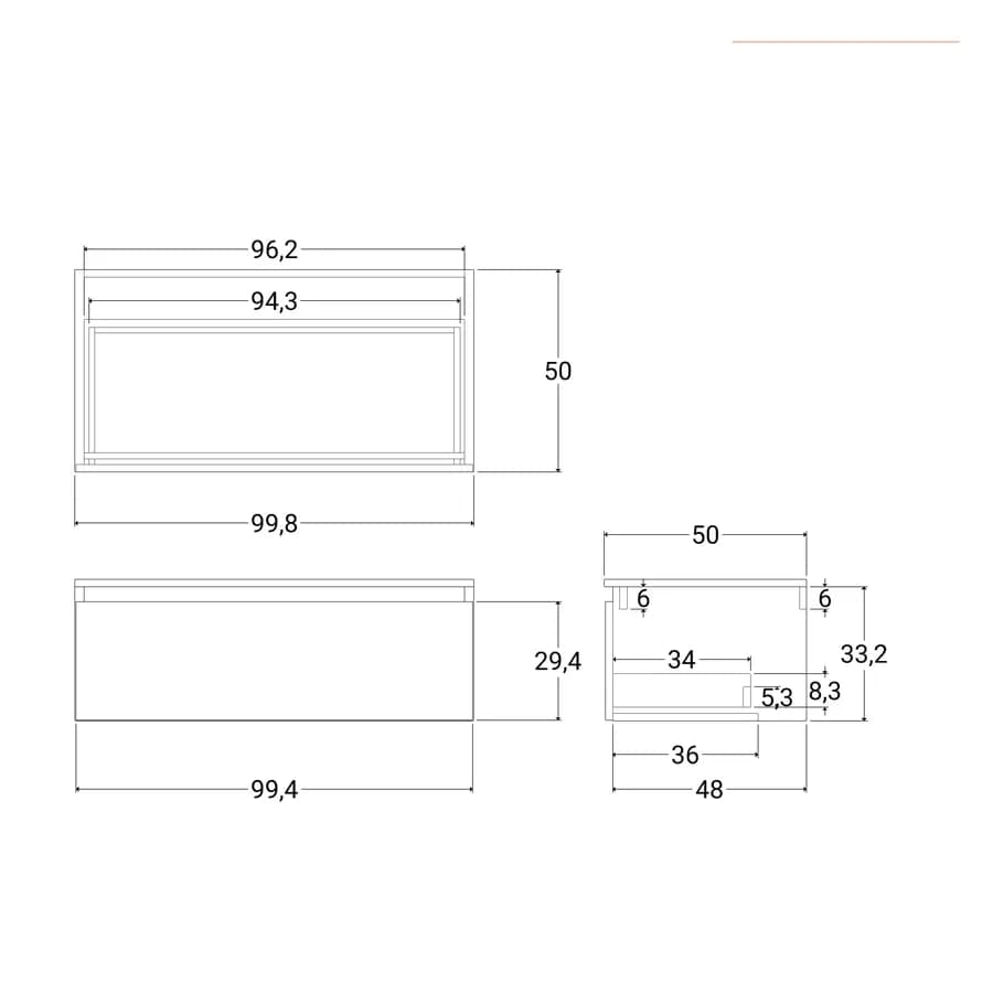 Cassettone bagno sospeso 100 cm in legno rovere grigio - Plain