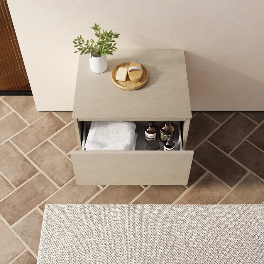 Cassettone bagno sospeso 50 cm in legno argilla - Plain