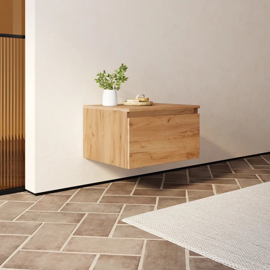 Cassettone bagno sospeso 50 cm in legno rovere gold - Plain