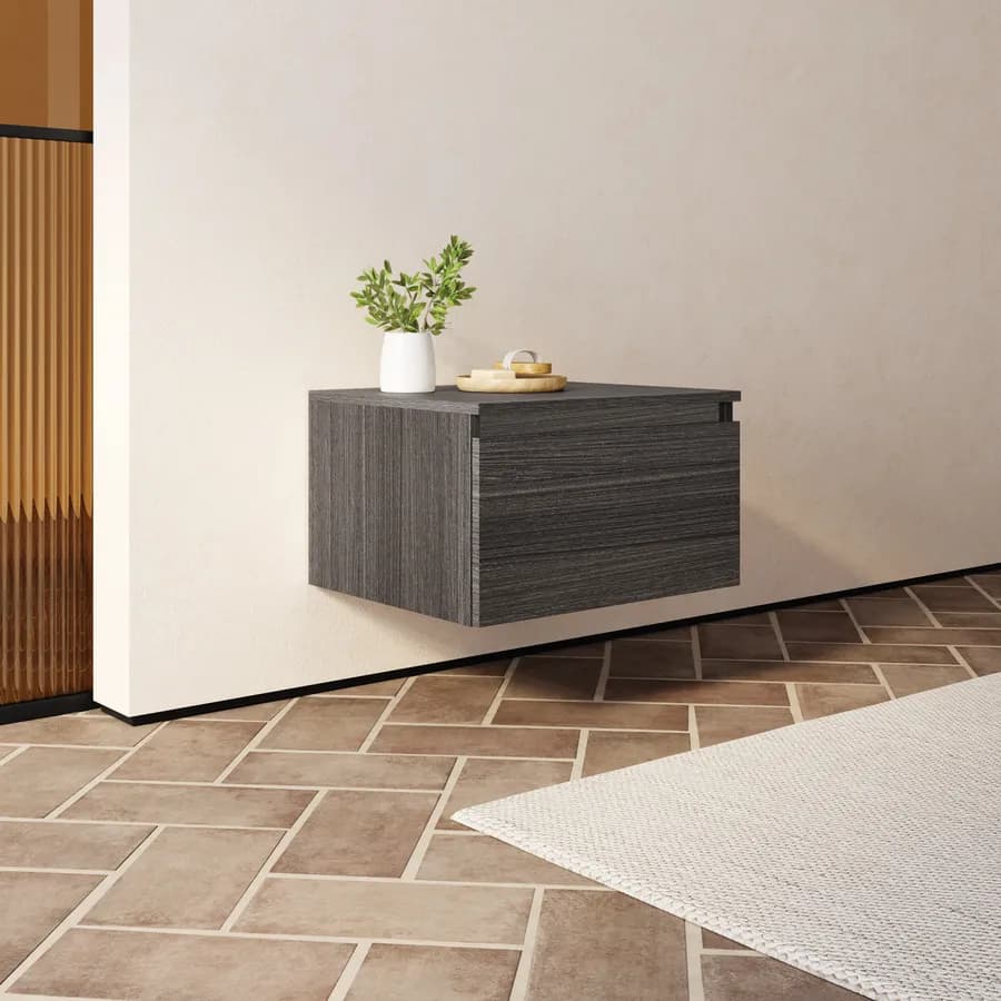 Cassettone bagno sospeso 50 cm in legno rovere grigio - Plain