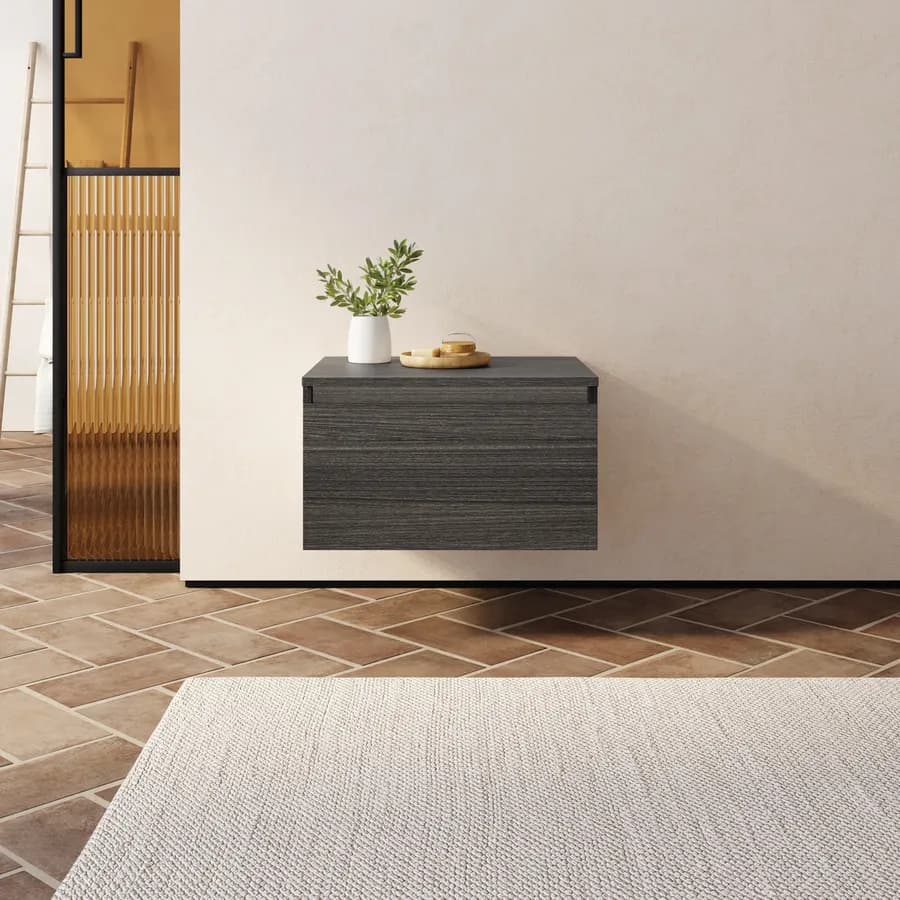 Cassettone bagno sospeso 50 cm in legno rovere grigio - Plain