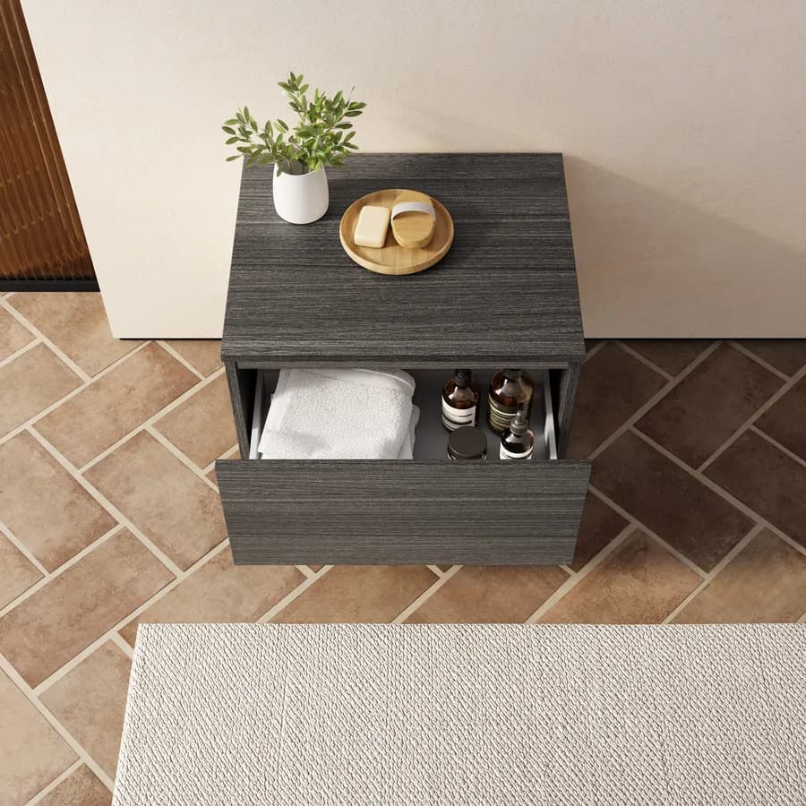 Cassettone bagno sospeso 50 cm in legno rovere grigio - Plain