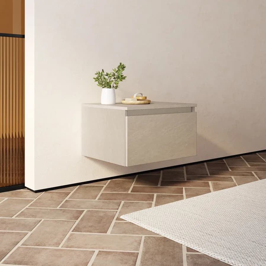Cassettone bagno sospeso 60 cm in legno argilla - Plain