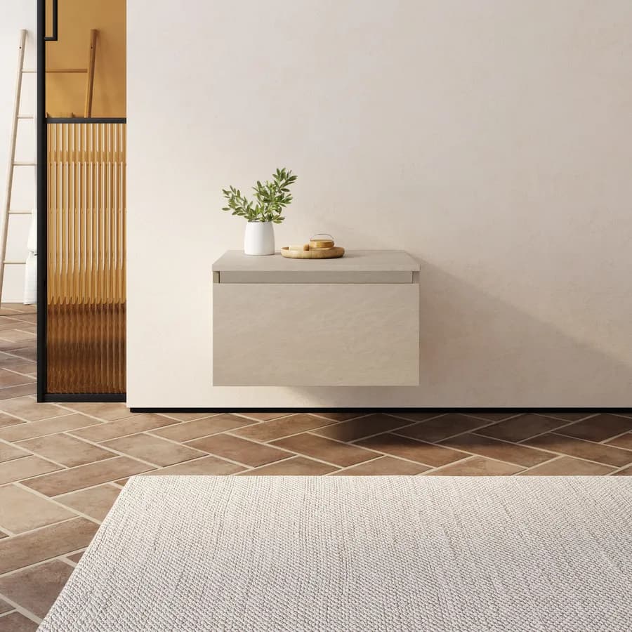 Cassettone bagno sospeso 60 cm in legno argilla - Plain