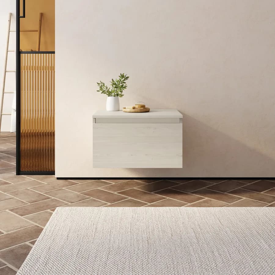 Cassettone bagno sospeso 60 cm in legno rovere bianco - Plain