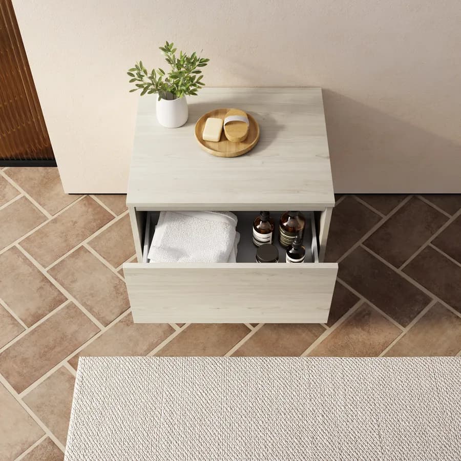 Cassettone bagno sospeso 60 cm in legno rovere bianco - Plain