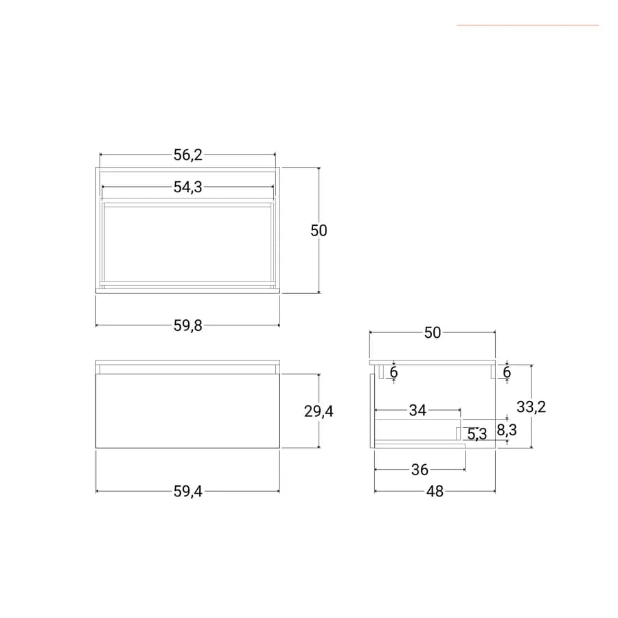 Cassettone bagno sospeso 60 cm in legno rovere bianco - Plain