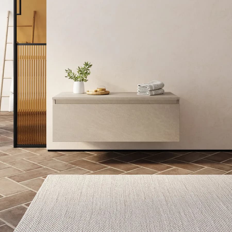 Cassettone bagno sospeso 80 cm in legno argilla - Plain