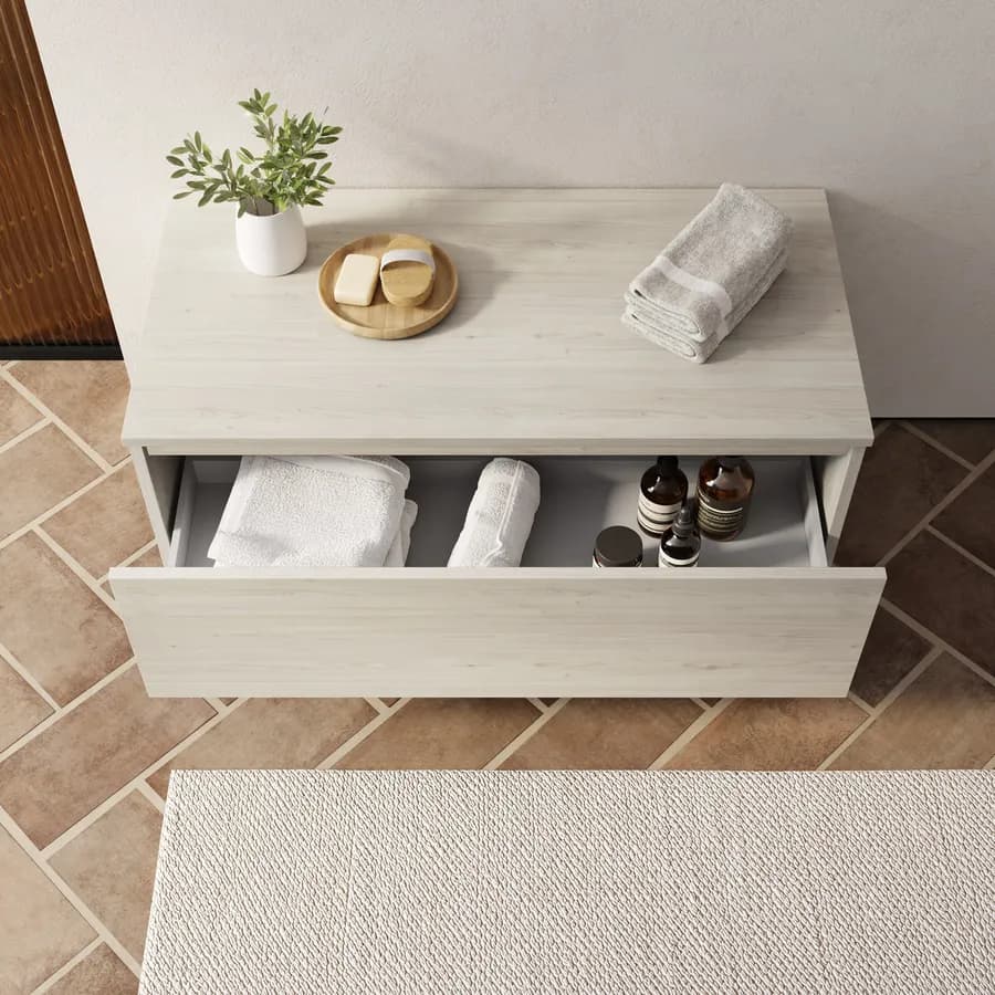 Cassettone bagno sospeso 80 cm in legno rovere bianco - Plain