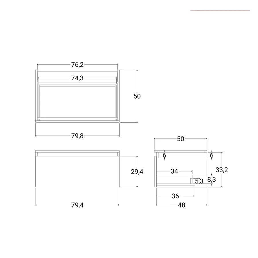 Cassettone bagno sospeso 80 cm in legno rovere grigio - Plain