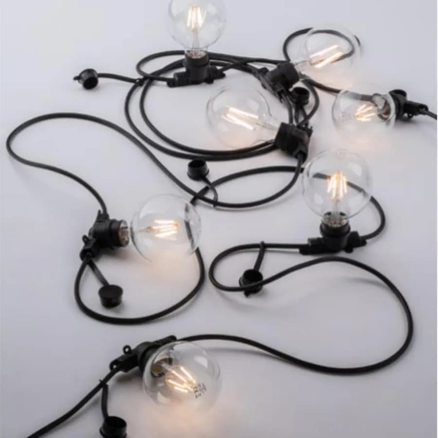 Catena luminosa 10 lampadine per esterno da 10m con cavo nero