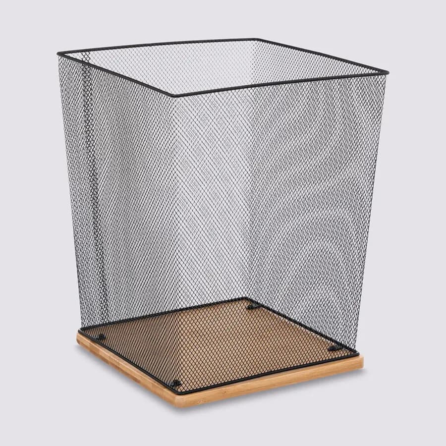 Cestino da scrivania 31h cm in metallo e bambù naturale - Smartlab