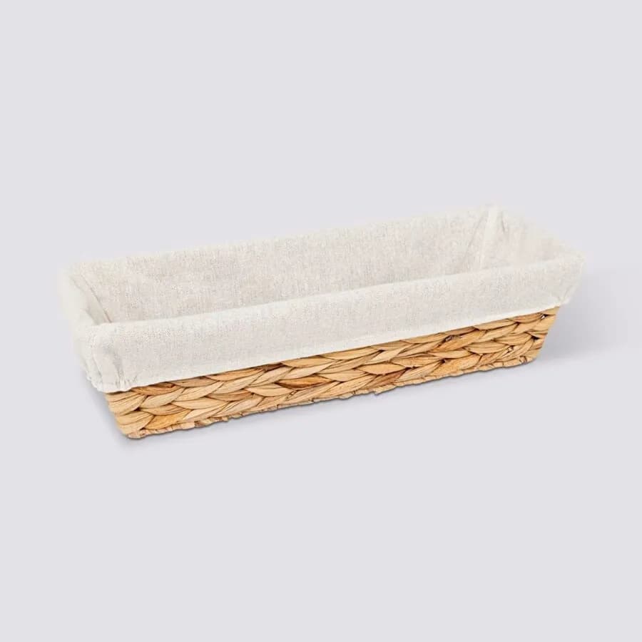 Cestino portapane 40x14 cm intrecciato naturale e cotone bianco