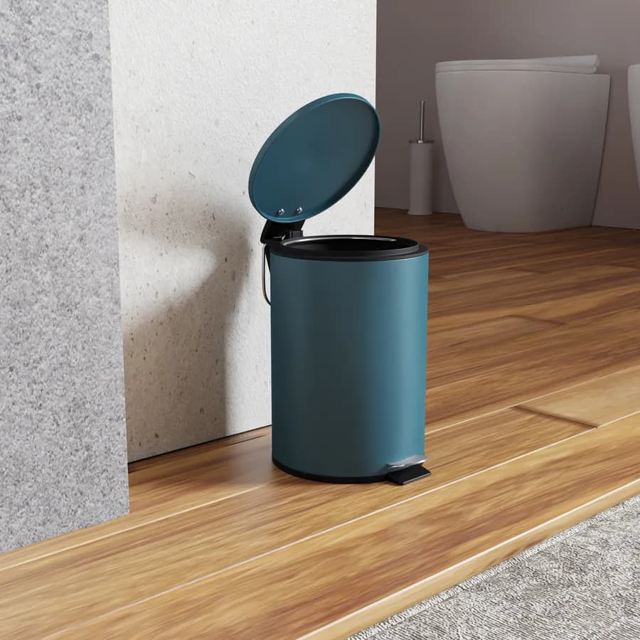 Cestino portarifiuti 3 litri in metallo blu petrolio con pedale e coperchio softclose - Unique