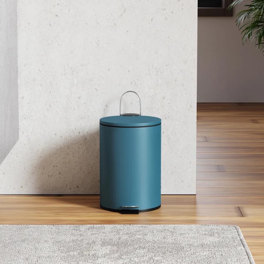 Cestino portarifiuti 3 litri in metallo blu petrolio con pedale e coperchio softclose - Unique