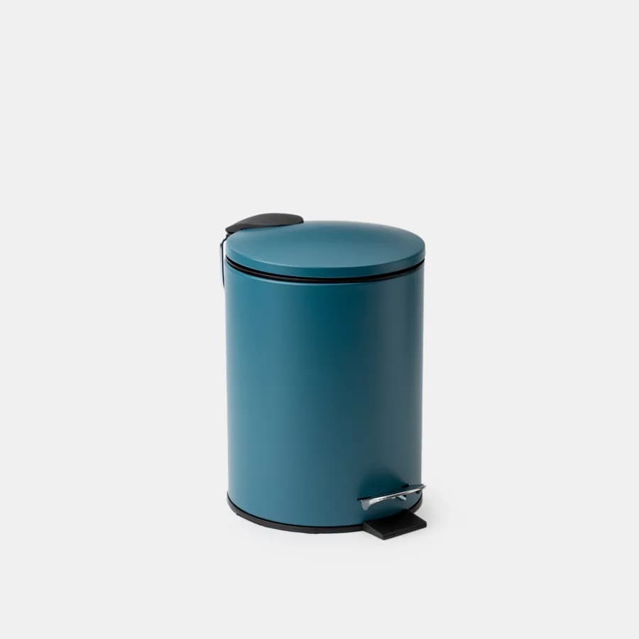 Cestino portarifiuti 3 litri in metallo blu petrolio con pedale e coperchio softclose - Unique
