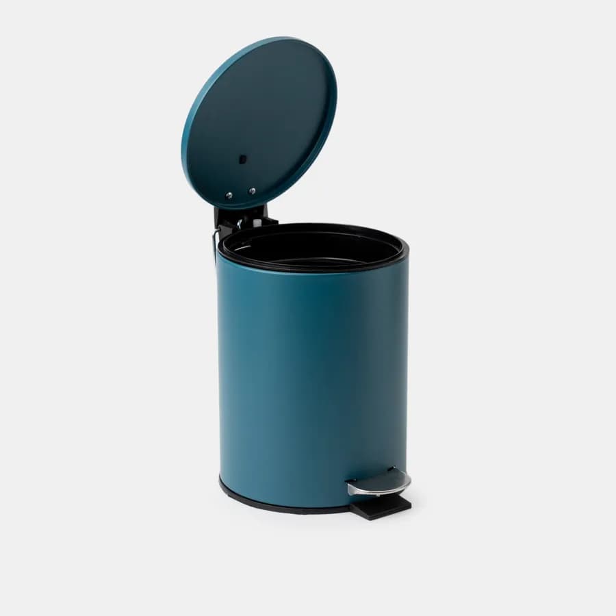 Cestino portarifiuti 3 litri in metallo blu petrolio con pedale e coperchio softclose - Unique