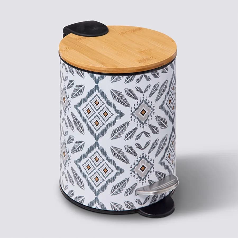 Cestino portarifiuti 3 litri in metallo celeste e bianco coperchio in bambù con soft close - Carol