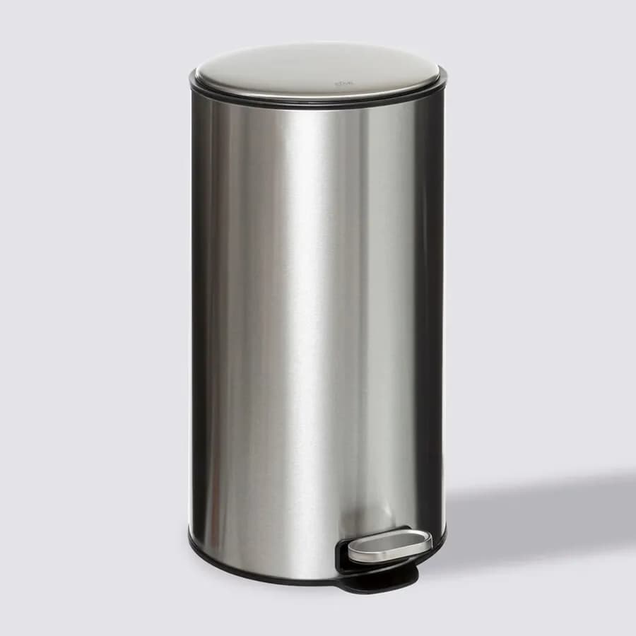 Pattumiera 30 litri rotonda in acciaio inox cromo con coperchio e pedale - Thalor