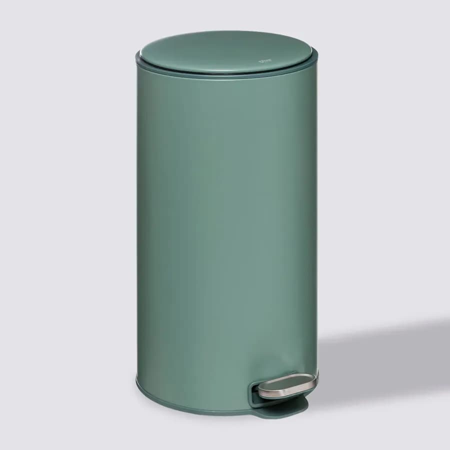 Pattumiera 30 litri rotonda in metallo verde con coperchio e pedale - Thalor