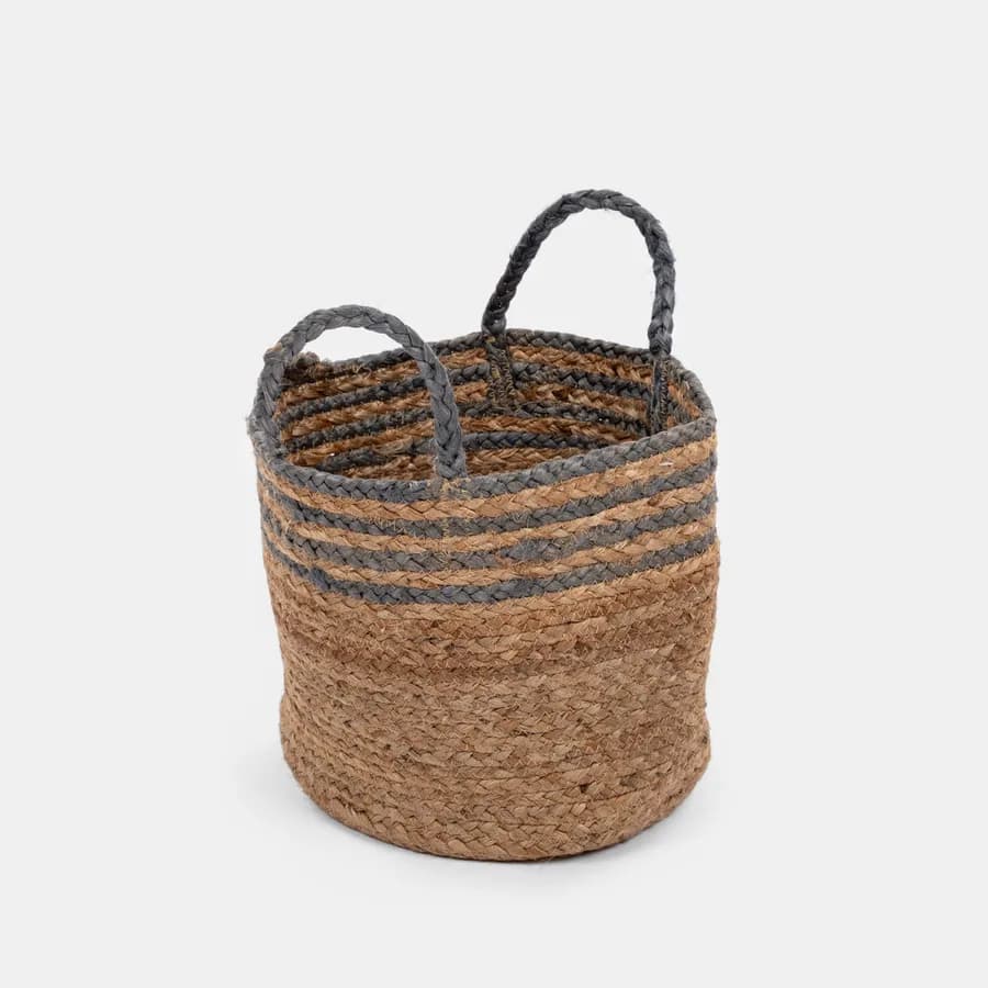 Cesto rotondo 28 cm in juta naturale a strisce blu