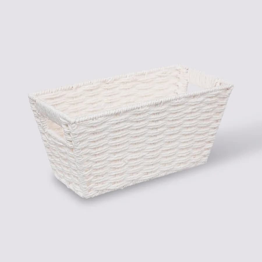 Cesto contenitore 15x15h cm in vimini bianco intrecciato